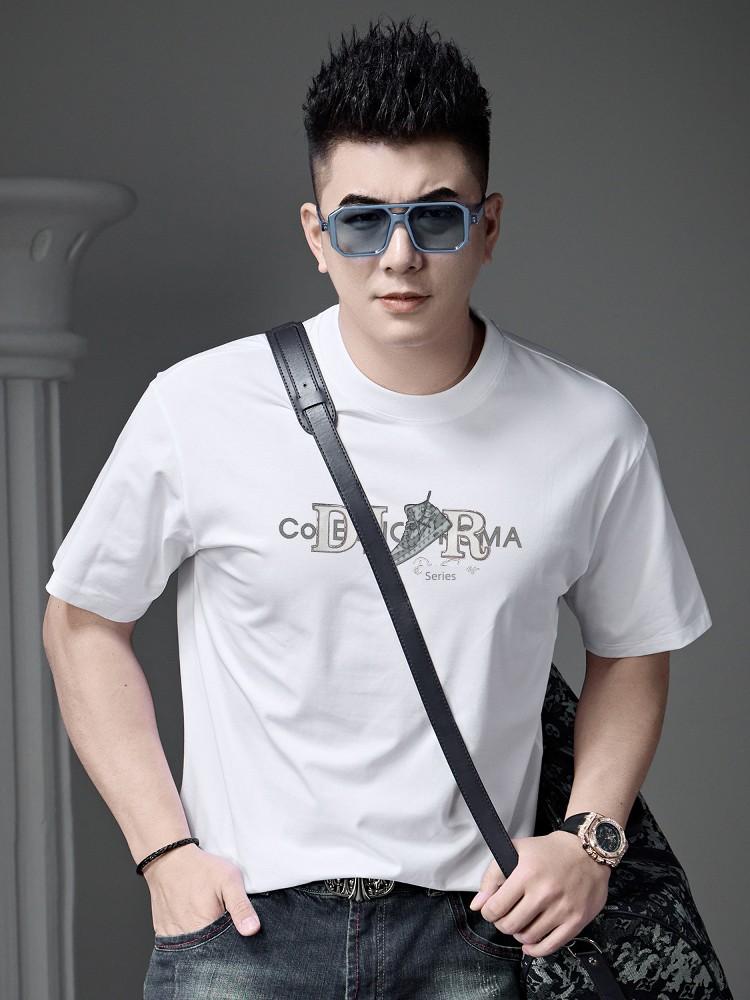 European Style White T-Shirt for Men 2025 Summer New Trendy Printed Men's Short-Sleeve Loose Top