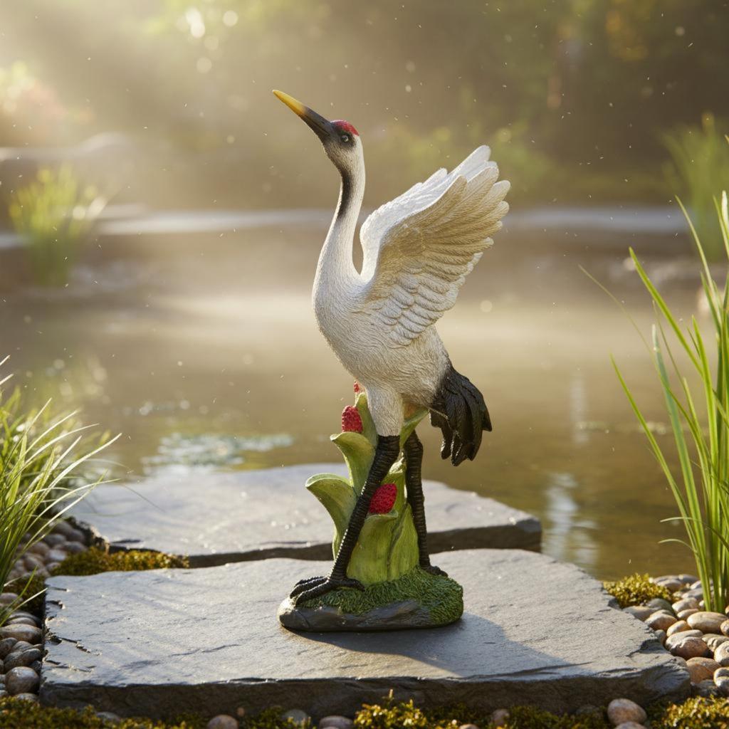 Realistic Crane Figurine Lifelike Design Resin Crane Sculpture Outdoor Decor Sturdy Elegant for Pond, Yard