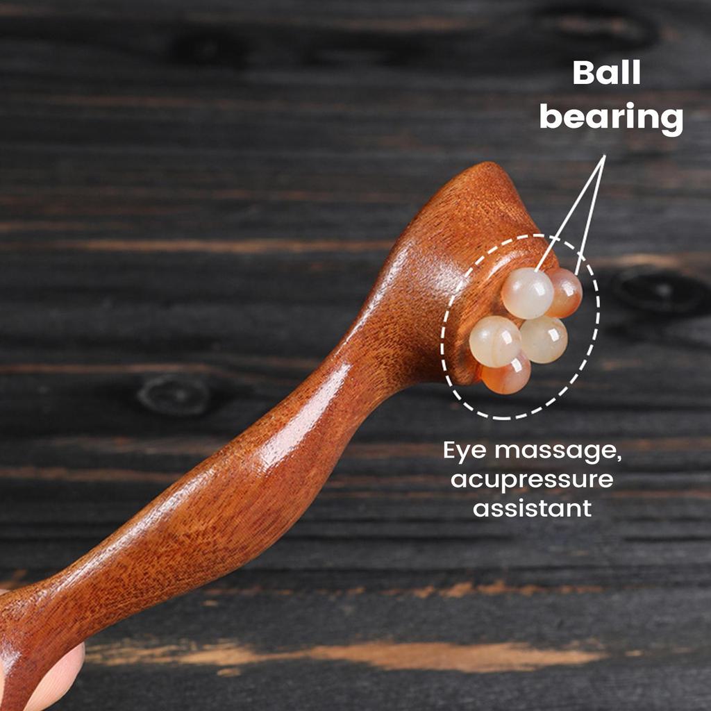 Lotus Pod Eye Massager Roller 5 Teeth Wooden Eye Scraping Tendon Stick Mini Face Massage Stick for Relieve Facial Fatigue