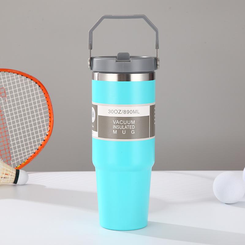 Tazza da Auto Portatile da 30 oz ad Alta Capacità, Tazza Termica in Acciaio Inossidabile con Cannuccia e Manico, Borraccia da Viaggio Sportiva, Termos