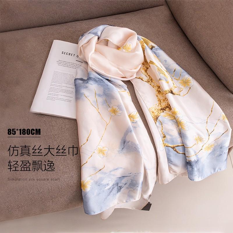 

Retro elegant art flower brocade silk scarf, temperament women travel outside with sunscreen shawl, scarf thin 85*180CM