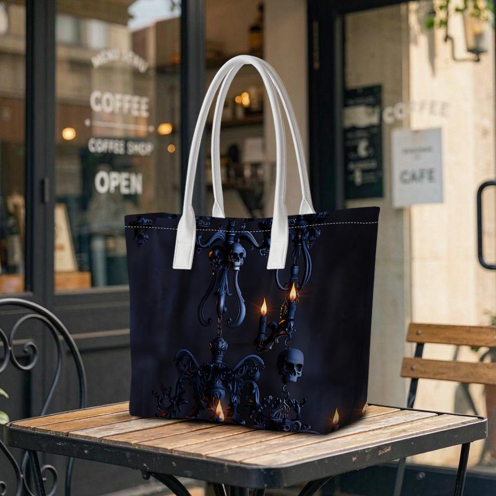 Gothic Skull Candle Pattern Tote Bag Dark Fashion Daily Carry Handbag for Casual Use