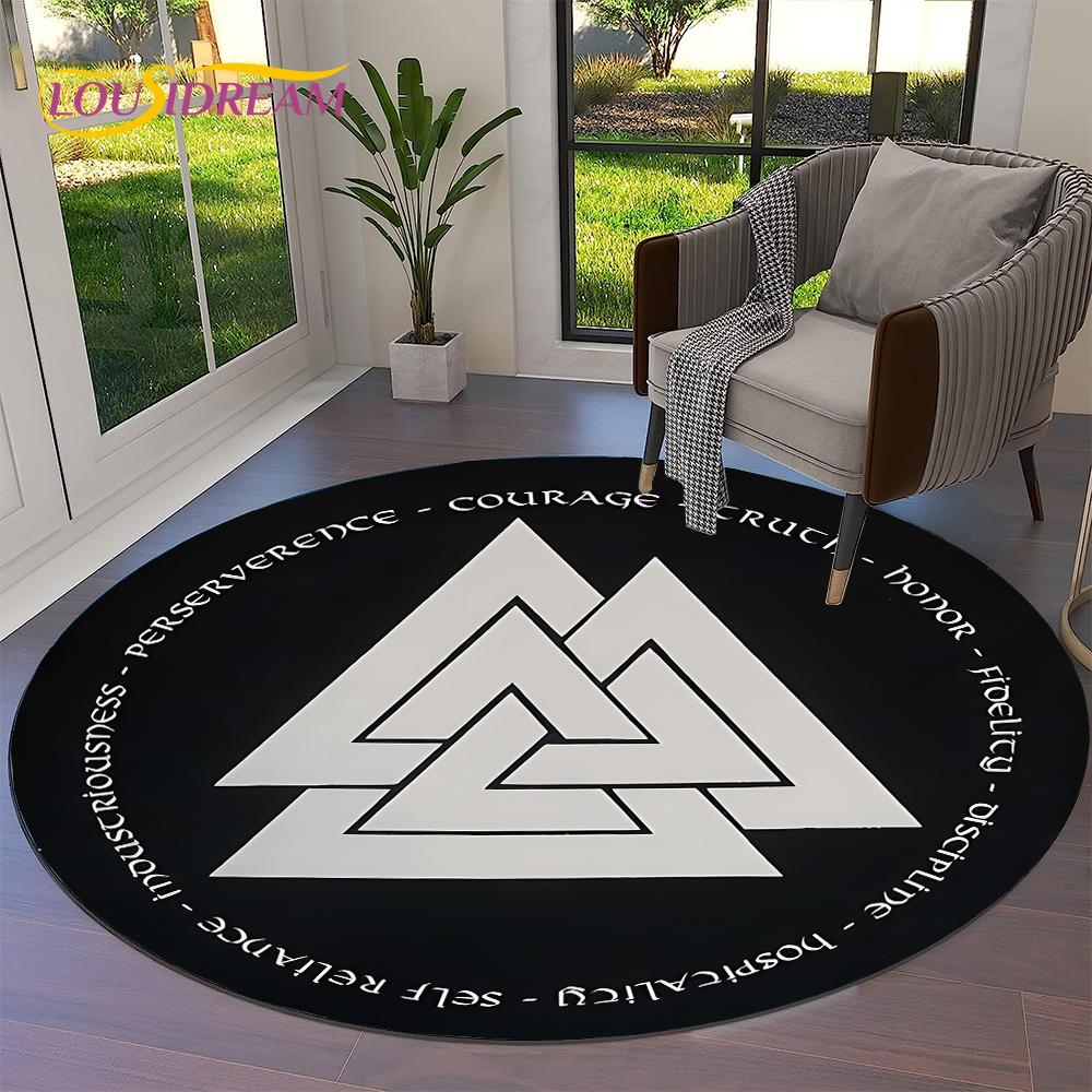 Tree of Life Viking Yggdrasil Valknut Round Carpet Rug for Living Room Bedroom Sofa Decor,Kid Paly Area Rug Non-slip Floor Mat