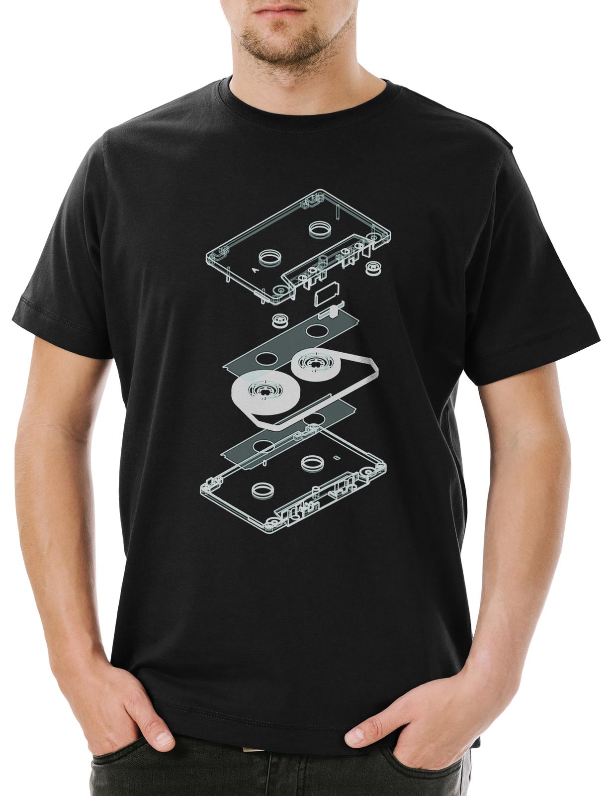 Explosion Audio Cassette Herren T-Shirt 80s Kassette DJ MC Music VHS Tape Player L