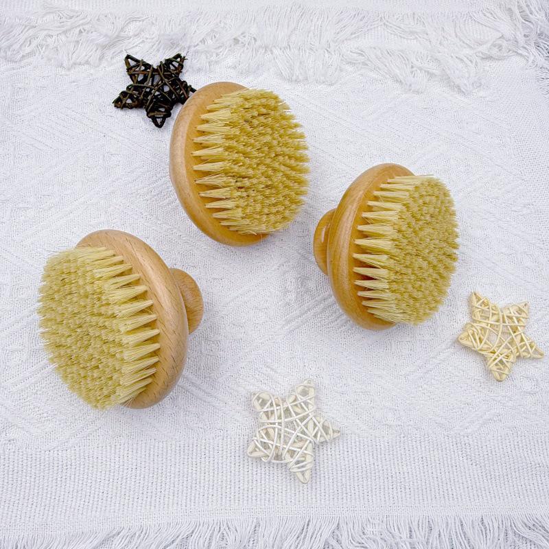 Sisal Bristles Round Bath Shower Body Exfoliating Brush Natural Beech Wood Handle Dead Skin Remover Back Scrubber Massage Tool
