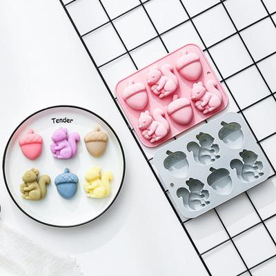 6 Hole Squirrel Oak Cake Silicone Mold Autumn Harvest Festival Baking Pan Nonstick Flexible Mould for Home and Baking Parties