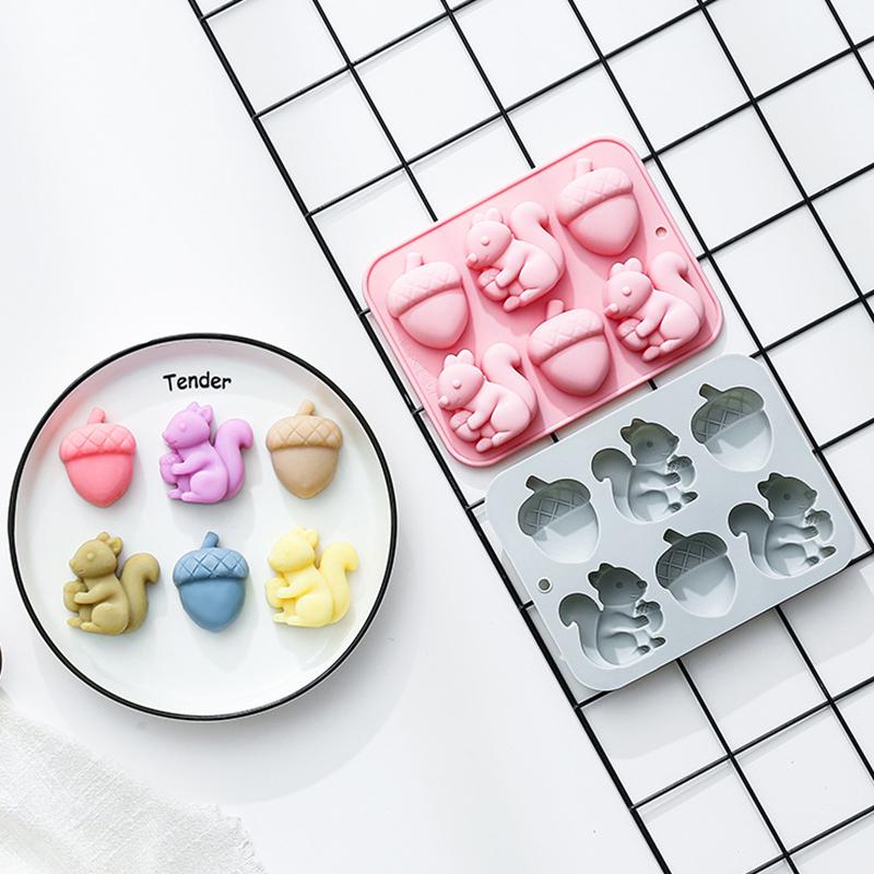 6-Hole Squirrel Oak Cake Silicone Molds Autumn Harvest Festival Ice Grid Chocolate Baking Mould Cake Decorating Tools