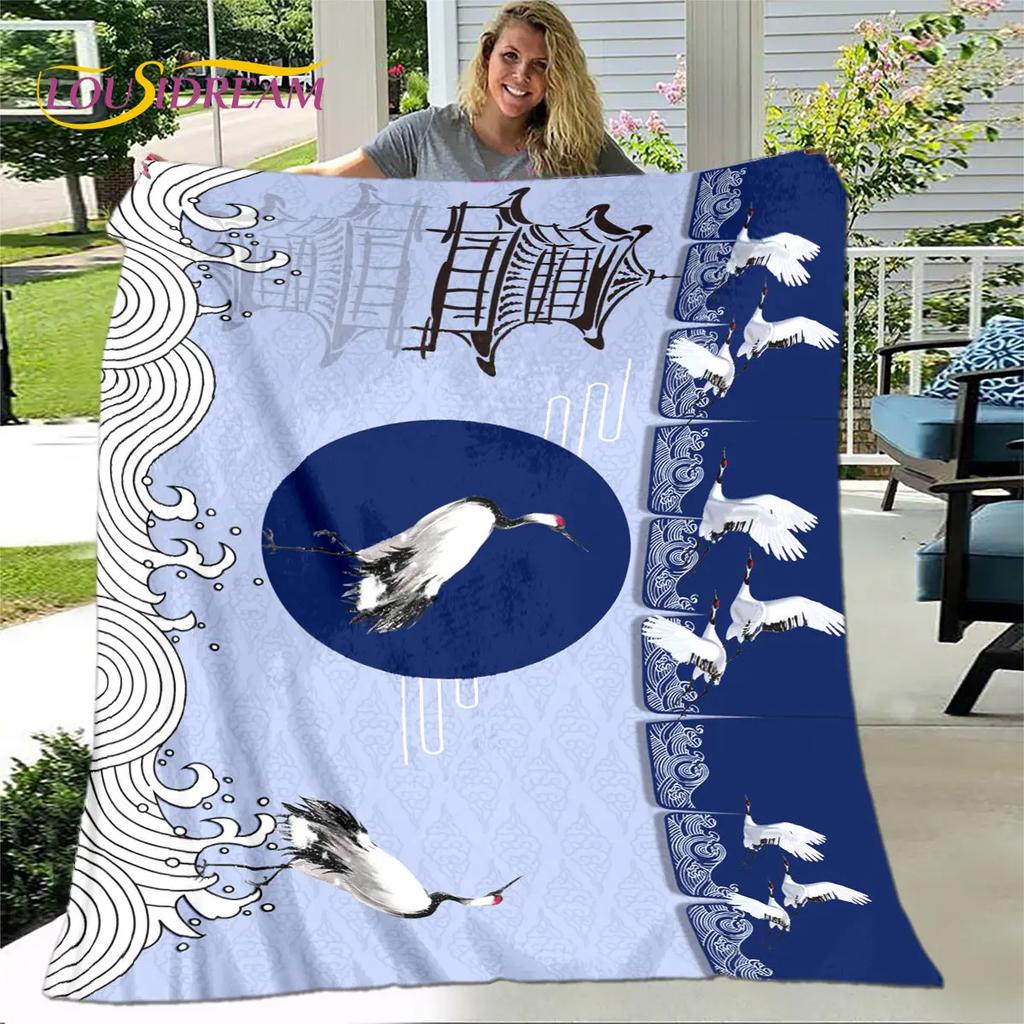 3D Classical Chinese Crane Blanket,Flannel Blanket Throw Blanket,Warm Blanket for Home Living Room Bedroom Beds Sofa Picnic Kid