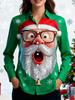 Christmas printed long-sleeved shirt blouse spring new casual loose plus size lapel shirt WG18