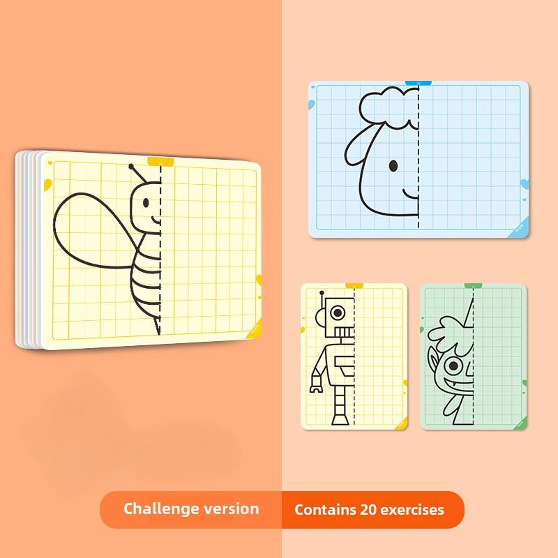 20/Patterns Kids Montessori Educational Game Symmetrical Drawing Toys Kids Pen Control Training Set Kids Reusable Painting Cards