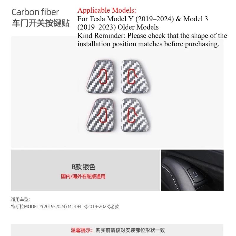For Tesla Model Y Model 3 Refreshed Version Carbon Fiber Door Switch Button Sticker Interior Decoration Accessories