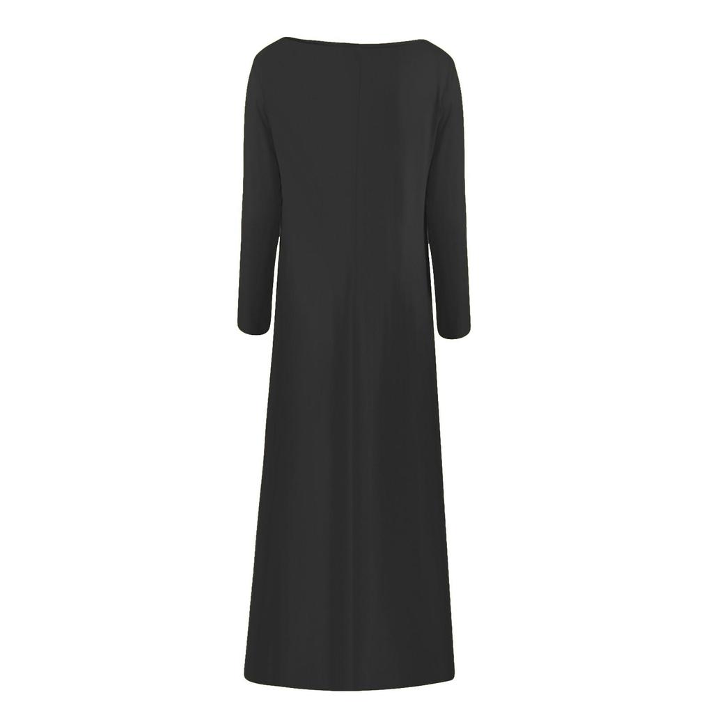 Women's Casual Loose Solid Color Long Dress Sexy Deep V Neck Long Sleeve Dress
