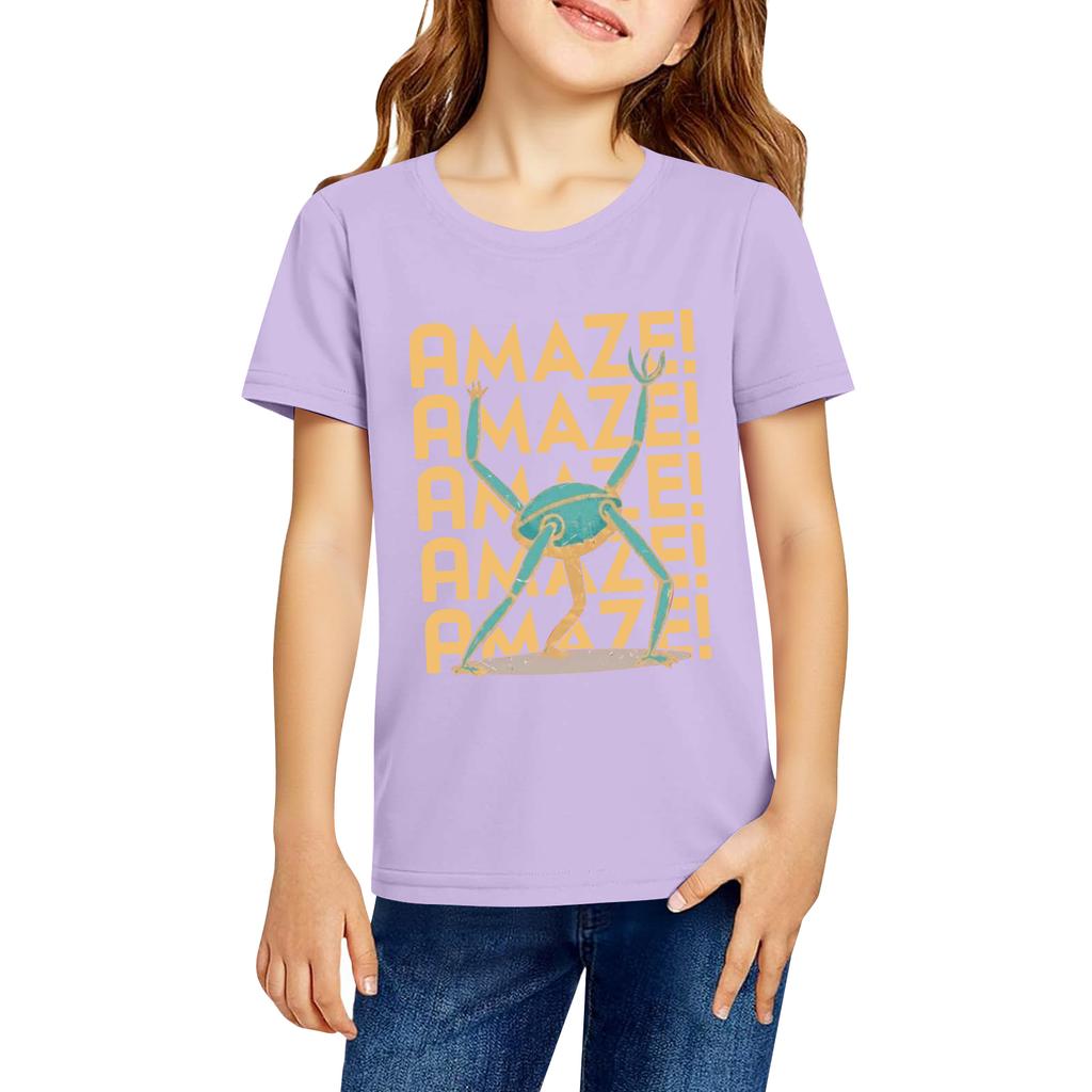 Fashionable Round Neck Short Sleeve Work Clothes Printed Tops For KID Summer Tops