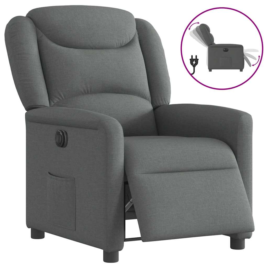 Electric Recliner Chair Dark Grey Fabric