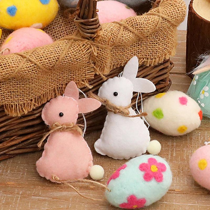 Felt Easter Rabbit Ornaments Cartoon Bunny Craft Decor With Ropes Spring Bunny Party DIY Tree Hanging Decorations