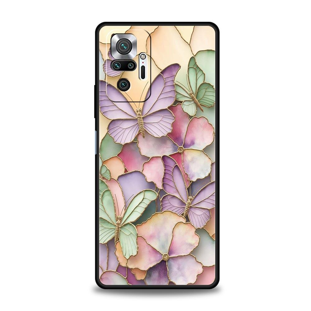 Fashionable Butterfly Flower Pattern Phone Case Cover for Redmi 14C 10C Note 15 14 13 12 10 11 K40 Pro Plus 5G Soft TPU Shell