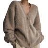 Imitation Mink Knitted Cardigan for Women Lazy Design Loose Temperament V-neck Sweater