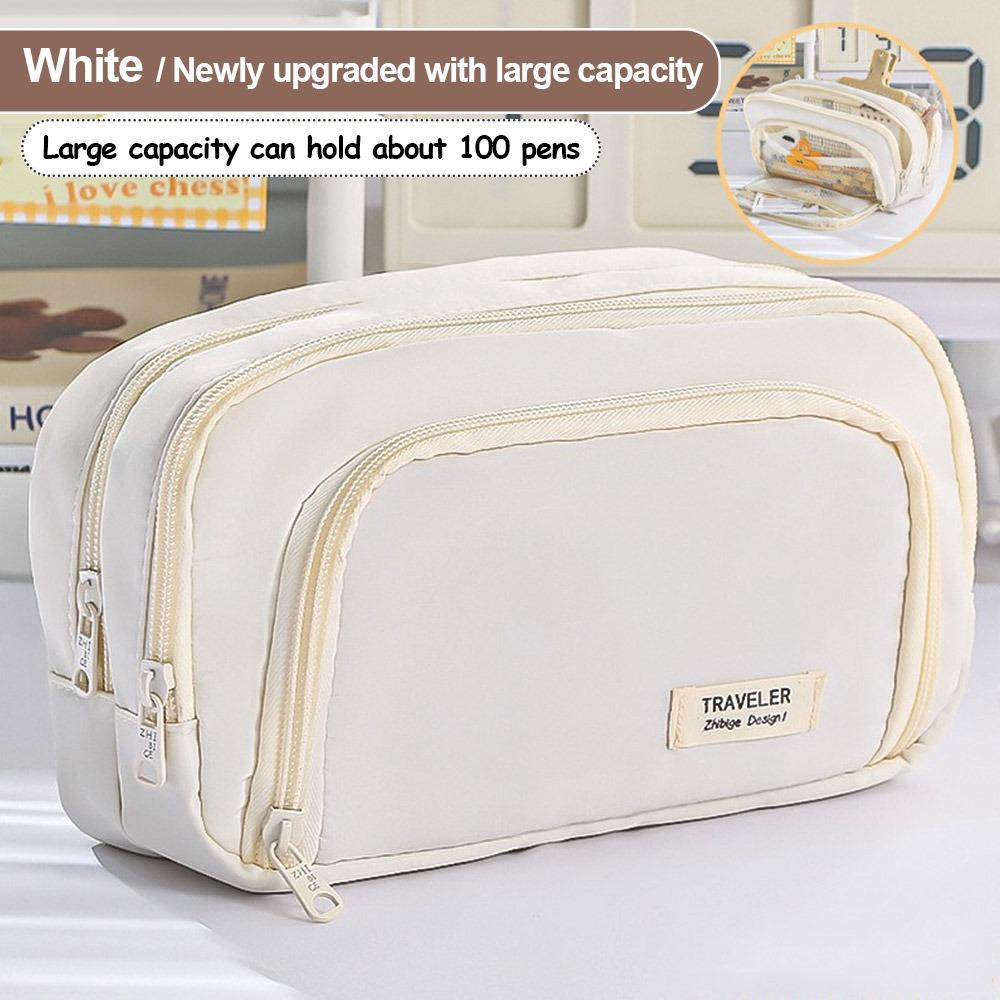 Fashion Large Capacity Pencil Bag Multi-layer Solid Color Pen Pouch Stationery Storage Bag Back To School