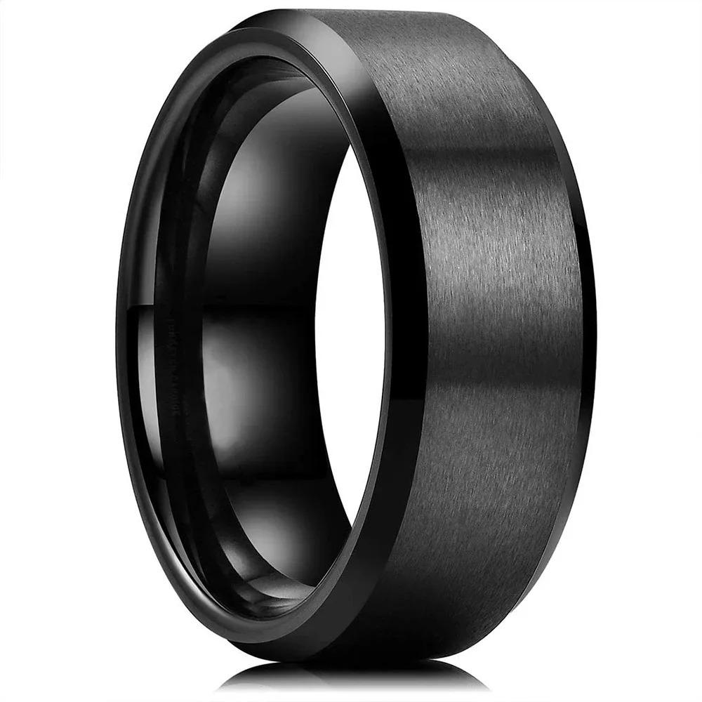 Anelli Semplici in Acciaio Inossidabile Nero da 8mm per Uomo Donna Finitura Opaca Bordo Smussato Anelli da Matrimonio Uomo Gioielli da Festa Regali Spedizione Diretta
