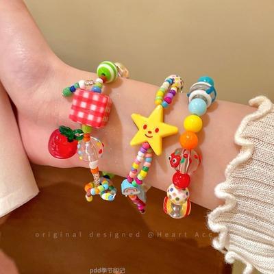 Dopamine Small Fresh Color Niche Design Sweet Rainbow Stars Elastic Rope Bracelet Jewelry