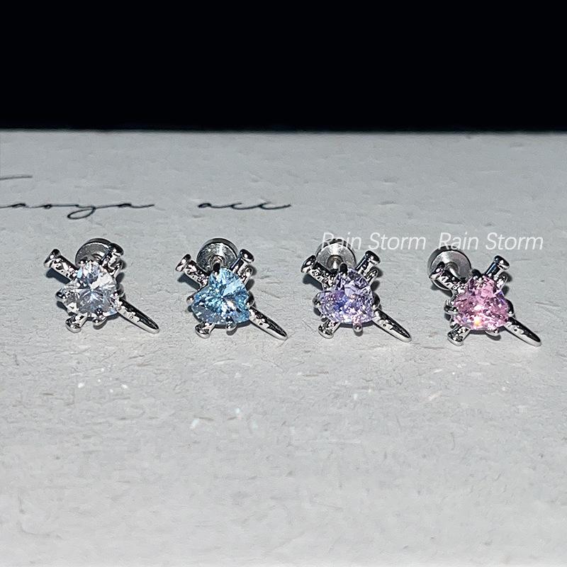

Flashy Titanium Steel Multi-color Cochlea Screw Ear Stud Single White Heart