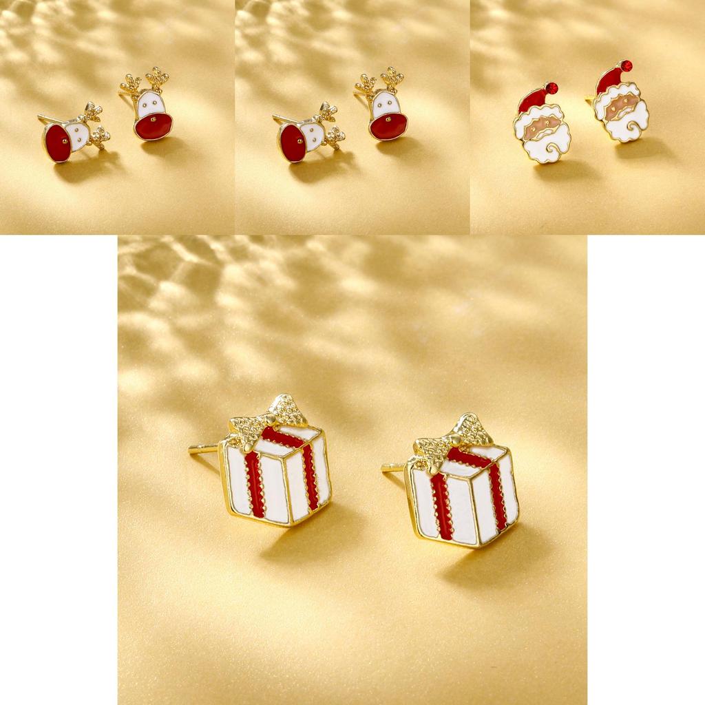 Stylish Geometry Inspired Christmas Deer Santa Earrings Perfect Gift Idea