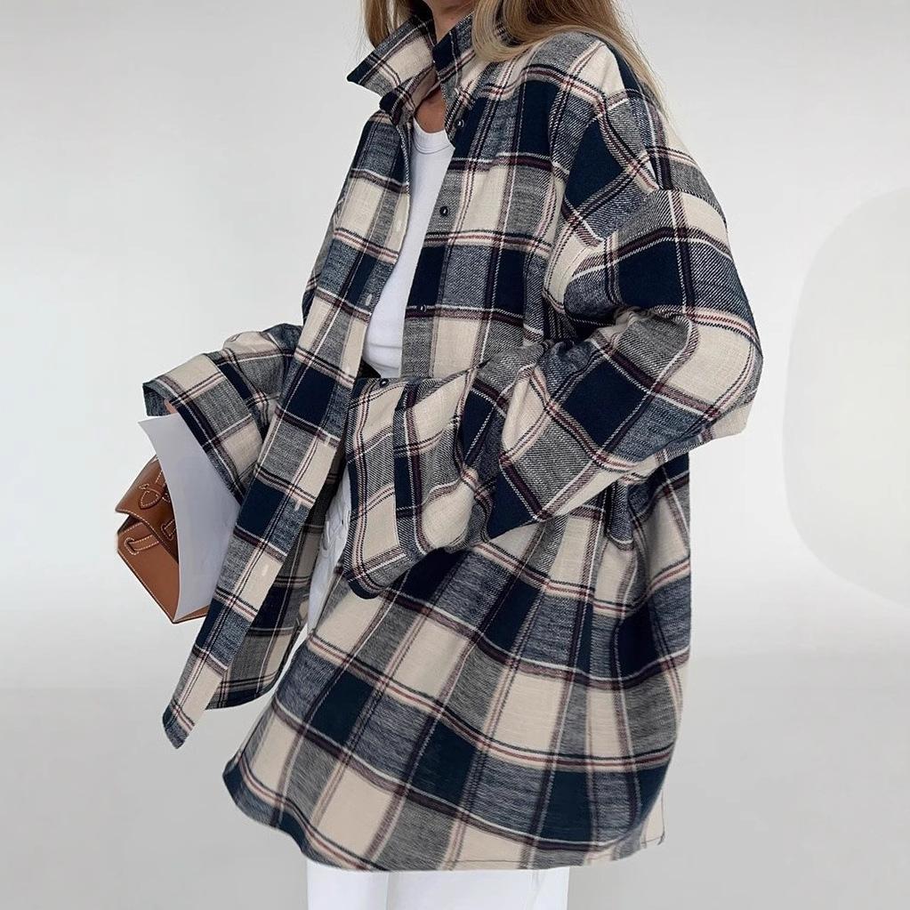 Plaid Long Sleeve Casual Overshirt - European & American Style