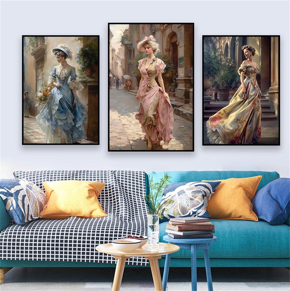 Classical Oil Painting Poster Vintage Art Portrait of A Young Woman Prints Woman and Man Canvas Painting Gallery Wall Art Decor