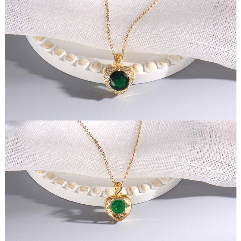 Vintage Green Purple Red Crystal Pendant Necklace Stainless Steel Geometric Choker Jewelry Party Gifts For Women Girls