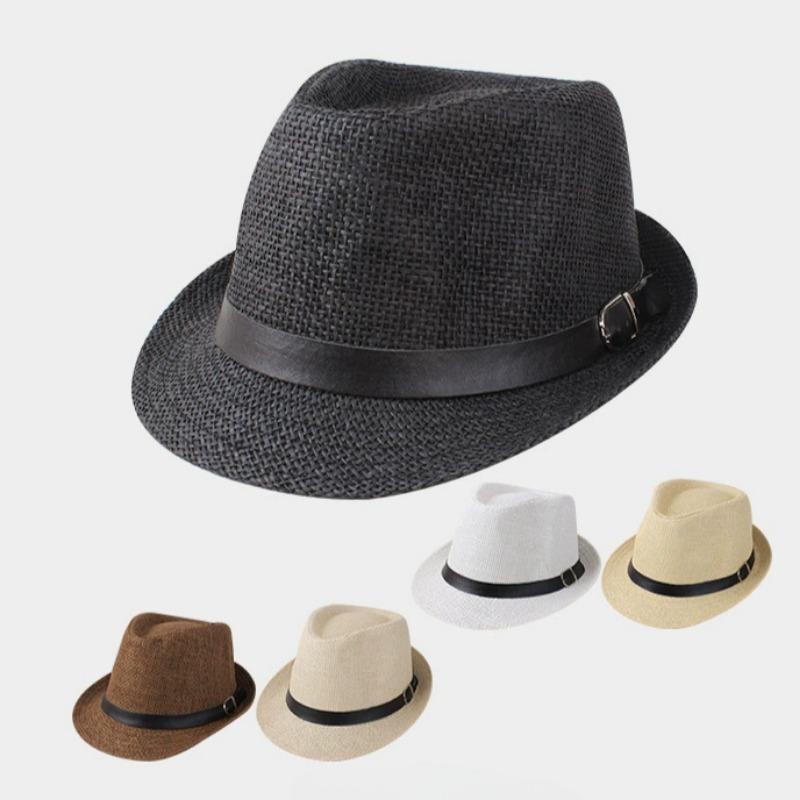Mote Stråhatt Menn Kvinner Sommer Trendy Strand Solhatter Ensfarget Fedoraer Bånd Casual Cowboy Jazzhatt Gangsterhatt Mannlig