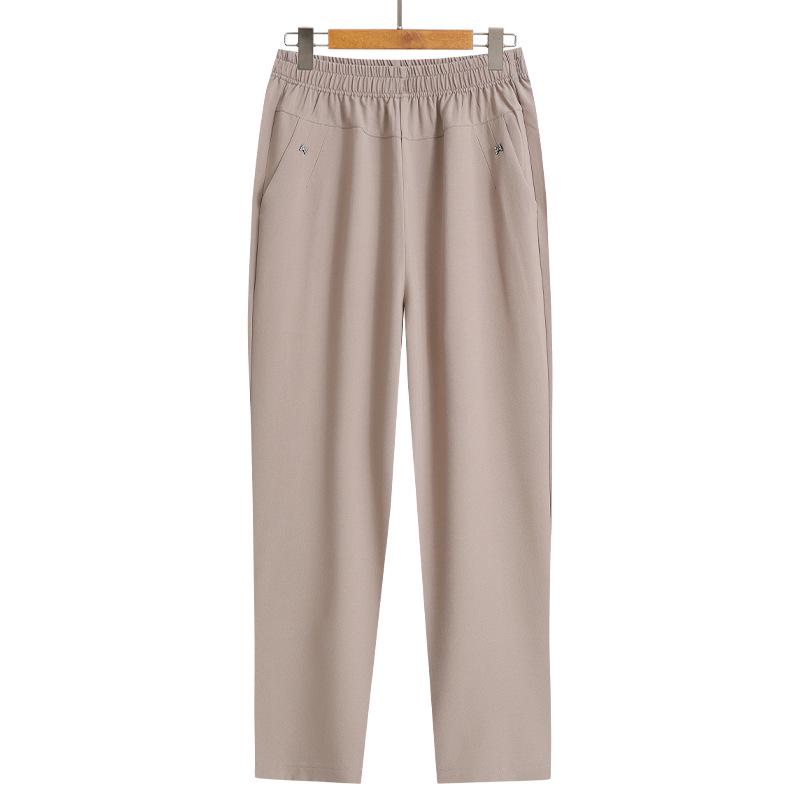 

Mom s Light Summer Casual High-Waist Loose-Fit Nine-Point Pants for Middle-Aged and Elderly Women 2XL (110-130 jin) хаки