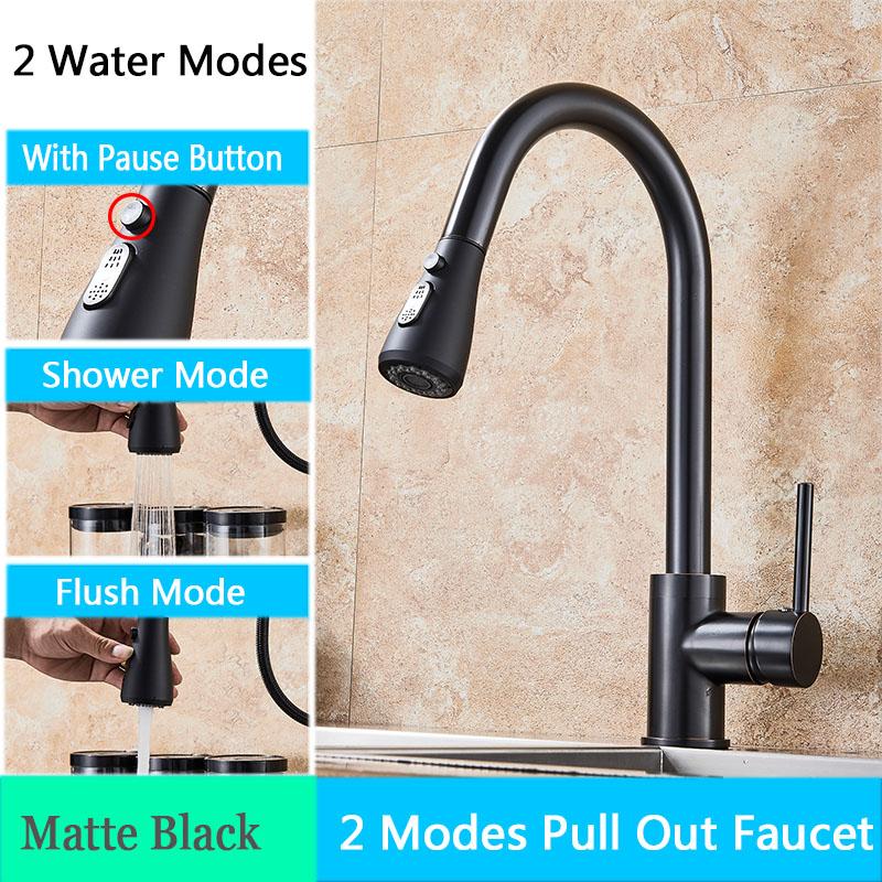 Brushed Nickel Kitchen Faucet Flexible Pull Out Nozzle Kitchen Sink Mixer Tap Stream Sprayer Head Deck Black Hot Cold Water Taps