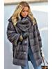Gray Mid-Length Women's Faux Mink Fur Coat with Long Sleeves