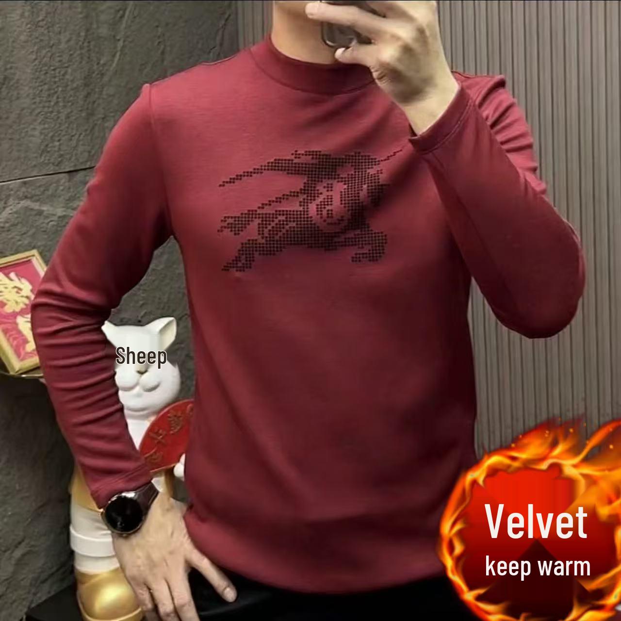 

European Light Luxury Velvet Hoodie: Trendy Men s Winter Fashion Base Layer XXXL червоний