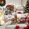 Set of 4 Christmas Throw Pillow Covers, Double-Sided Printed Xmas Cushion Cases with Snowman, Santa, Reindeer, Gnome & House Patterns, 16/18/20 Inch S