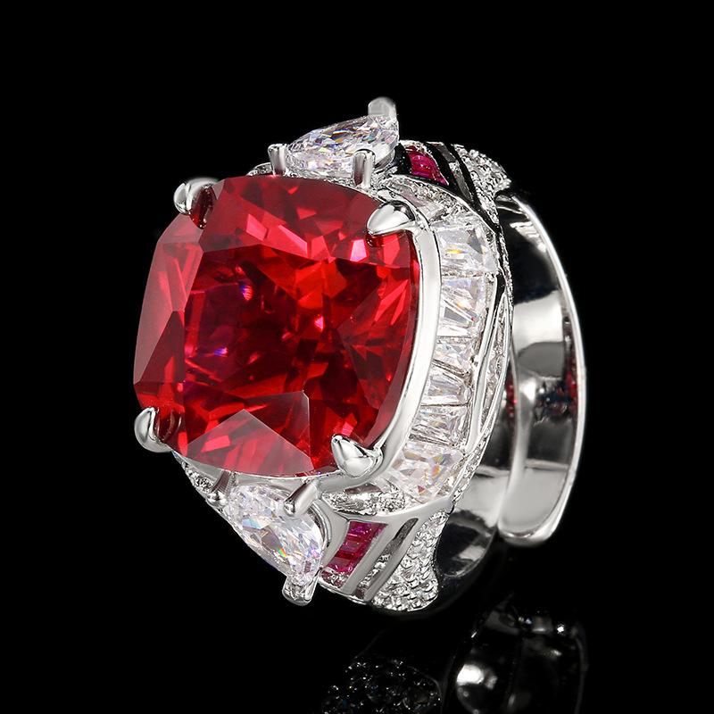 Jewelry Copper Bottom Gold-Plated Simulation Red Corundum Square Ring Main Stone 14 * 14