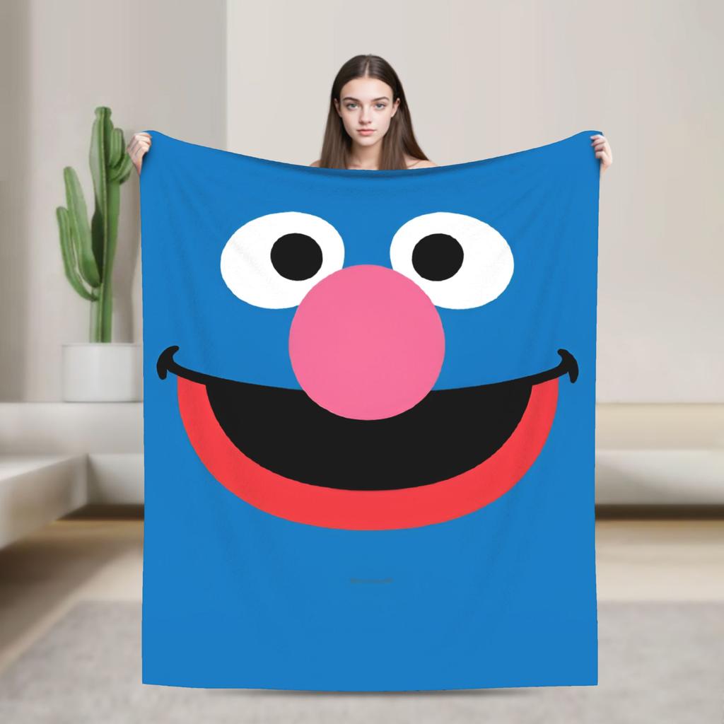 Oscar the Grouch Big Face Blanket S-Sesames Streets Warm Soft Plush Bedding Throws For Couch Chair Sofa Bed Bedspread Bed Cover