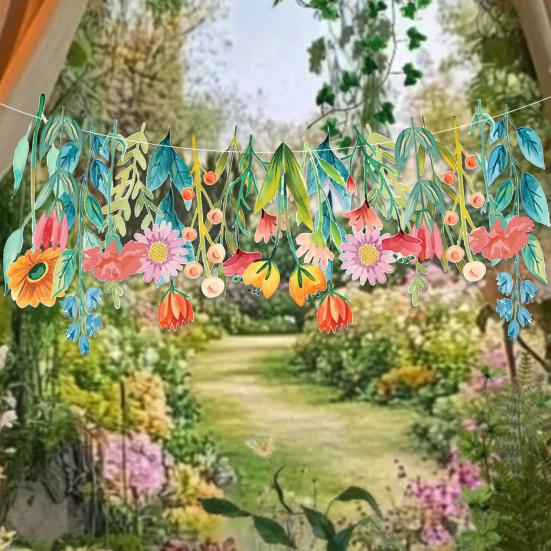 Yousheng DIY Spring Flower Banner Handmade Paper Fairy Leaves Floral Hanging Garland Wedding Baby Shower Birthday Party Backdrop