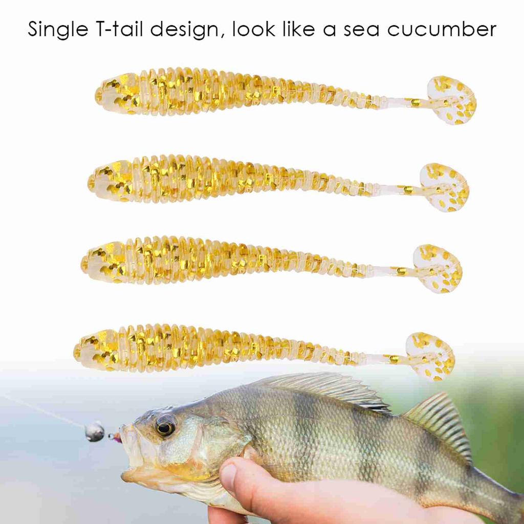 50PCS 5cm Soft Plastic Fishing Lures T Tail Grub Worm Baits Fish Tackle Accessory Golden