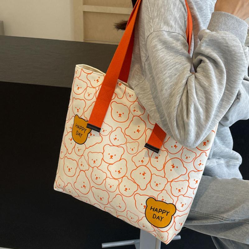 

Шикарная сумка-тоут из холста с принтом медведя, универсальная сумка через плечо для работы, путешествий, школы с прочным ремешком, маленькая сумка через плечо