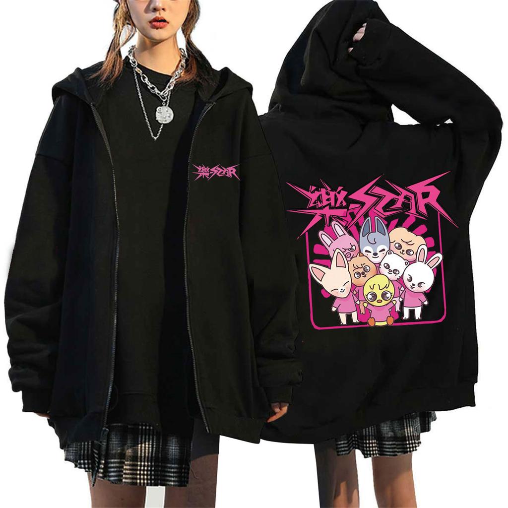 Moletom Feminino Casual Fashion Estampado de Manga Longa com Zíper e Capuz