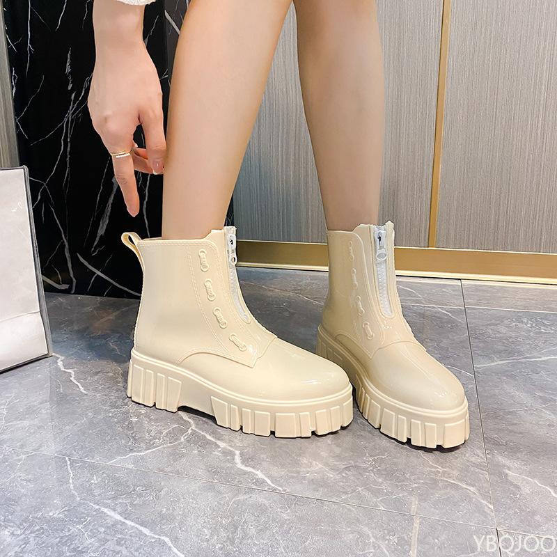 

Fashionable versatile new rain boots women short shoes waterproof anti slip thick sole height increasing women rain boots 36 бежевый