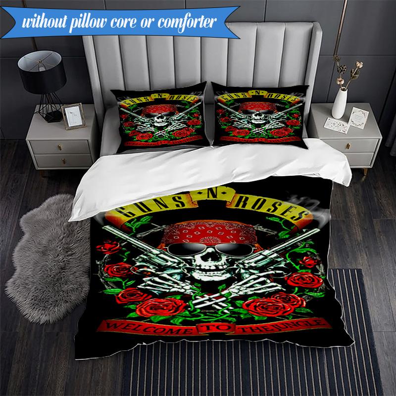 3PCS Guns rock band Artwork Bedding Set,Including 1pc Duvet Cover And 2pcs Pillowcases Perfect for Bedroom, Dormitory, Fan Christmas gift