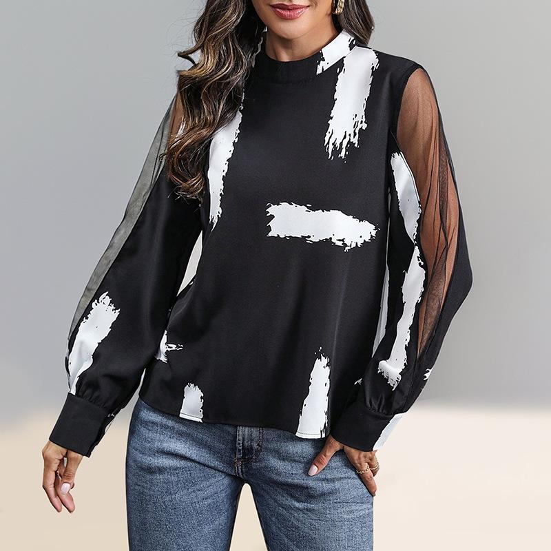 YYFS Dámská móda Ležérní Letní Jarní Halenky a Košile s Dlouhým Rukávem se Stojáčkem