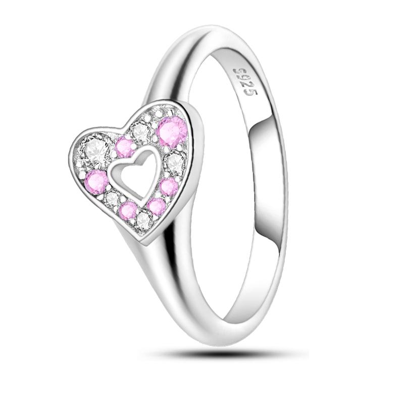 Charms Spring 925 Silver Color Rings Pink Heart Shaped Zircon Cat Rings for Woman Fine Romantic Wedding Engagement Jewelry Gifts