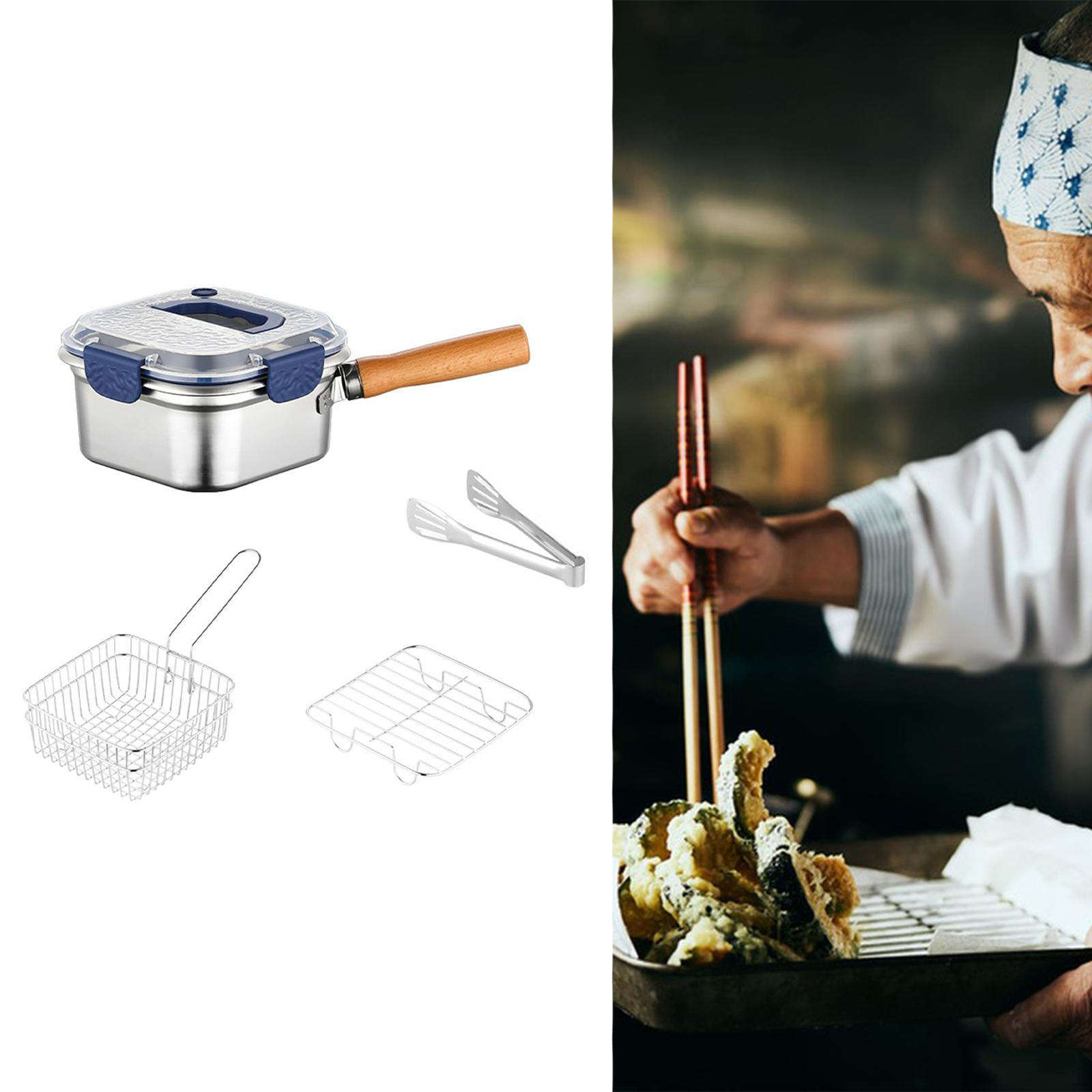 

Компактная кастрюля для фритюра с корзиной для жарки для приготовления рыбы и овощей Blue Lid