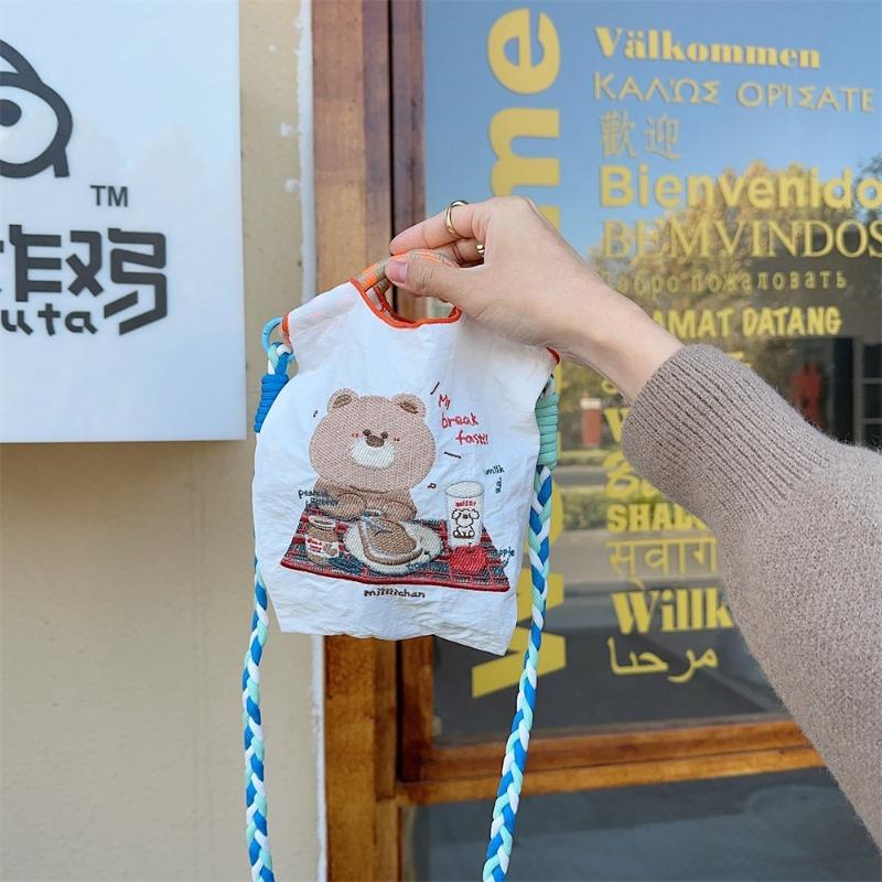 13 Exquisite embroidered bear cloth bag student handbag Oxford cloth mini handbag shopping mobile phone bag
