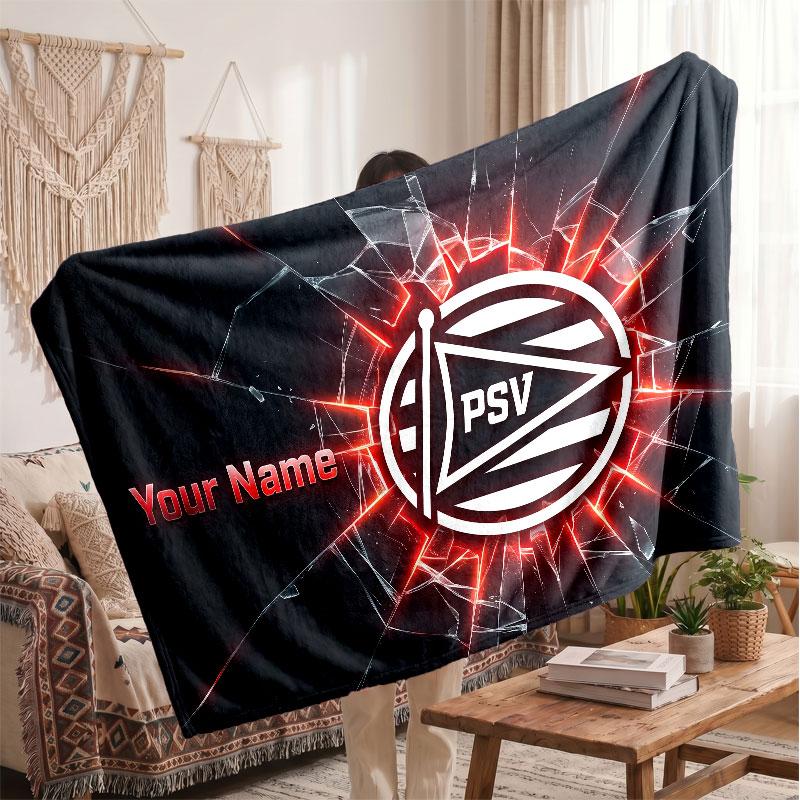 PSV Eindhoven FC Personalisierte Fleecedecke Mit Fußballlogo, Individueller Name Text Weich Warm Home Überwurfdecke