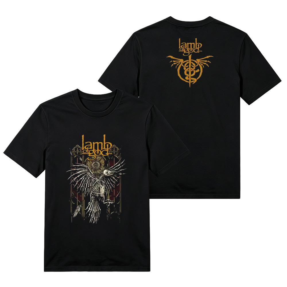 Harajuku Dark Streetwear Black Cotton T Shirt Lamb Of God Skull Raven Print Unisex Unisex Unisex Casual Metal Fan Tops