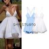 Spring and Summer New Women's Clothing Sexy V-neck Lace Up Sleeveless Backless Slimming High Waist A- Line Short Strap Dress